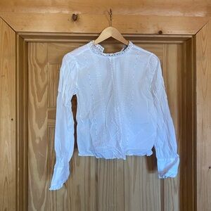 Loft Elegant White Lace Trim Blouse